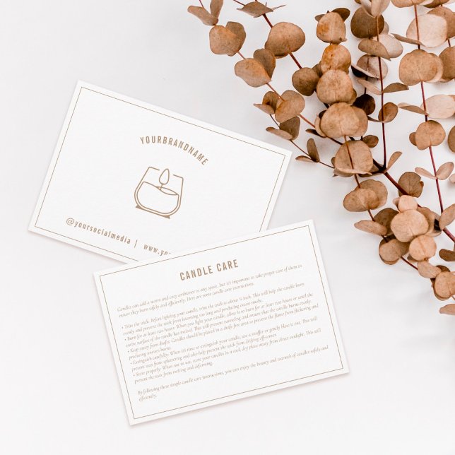 Instruktionskort för neutralt Beige Candle Care Tack Kort (Skapare uppladdad)