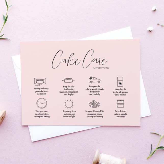 Instruktionskort för rosa Cake Care Anteckningskort (Skapare uppladdad)