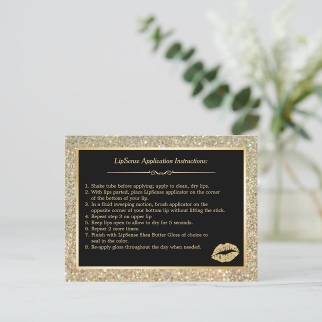 Instruktionstips för guld Glitter Makeup Läppar Vykort (Stående Fram)