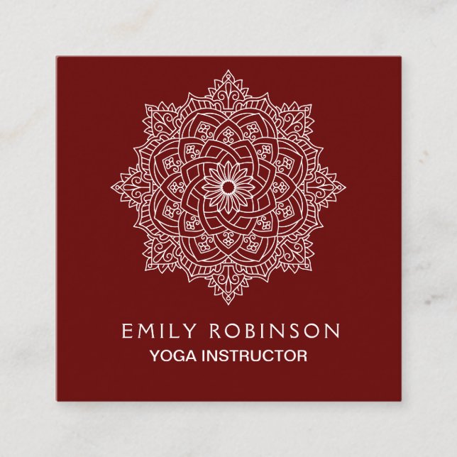 Instruktör för Burgundy MandalaYoga Fyrkantigt Visitkort (Framsida)