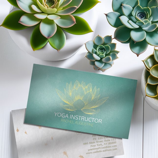 Instruktör för Glowing Guld Lotus and Teal Grunge  Visitkort (Skapare uppladdad)
