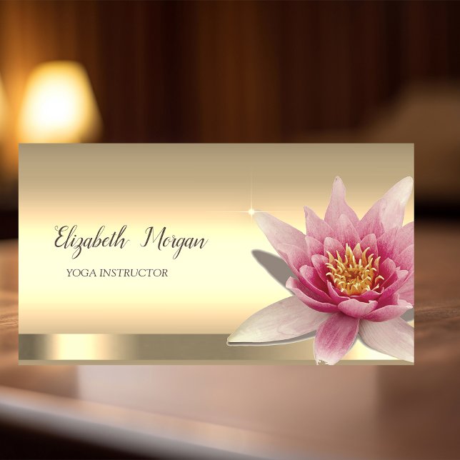 Instruktör för vattenfärg Lotus Flower Guld Yoga Visitkort (Skapare uppladdad)