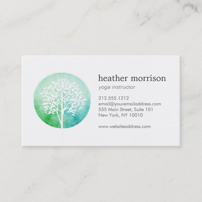 Instruktör för vattenfärg Träd Yoga Visitkort (Framsida)