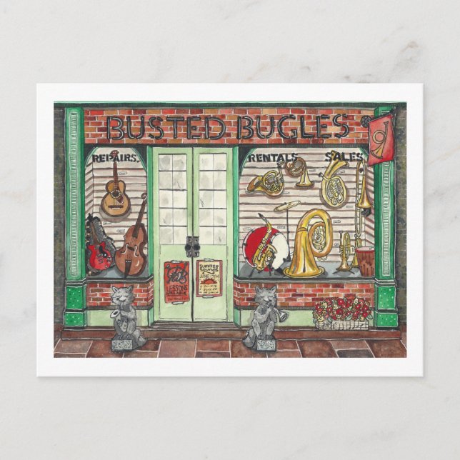 Instrumentmusikaffär Akvarell Vykort (Framsida)