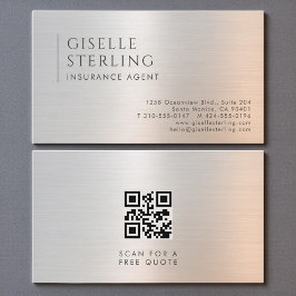 Insurance Agent QR Code Brushed Metal Visitkort