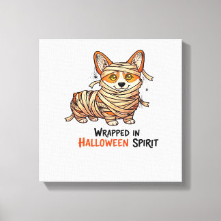Insvept i Halloweenandan � Mummy Corgi med Spi Canvastryck