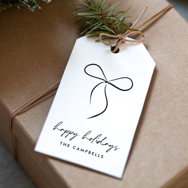 Insvulpen med kärlek Svart slinga God Jul Presentetikett (Wrapped With Love Black Bow Happy Holidays Gift Tags)