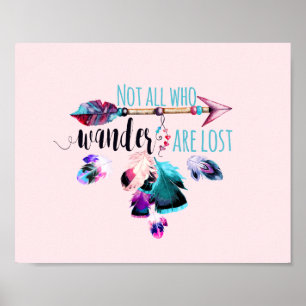 Inte alla som vill är Borttappad Bohemian Wanderlu Poster