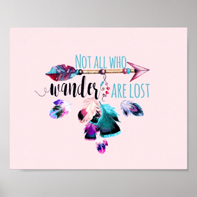 Inte alla som vill är Borttappad Bohemian Wanderlu Poster (Framsidan)
