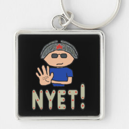 Inte än! fyrkantig silverfärgad nyckelring