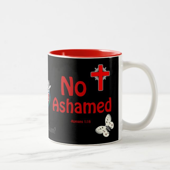 Inte Ashamed Kor & Butterflies gotGod316.com Två-Tonad Mugg (Höger)