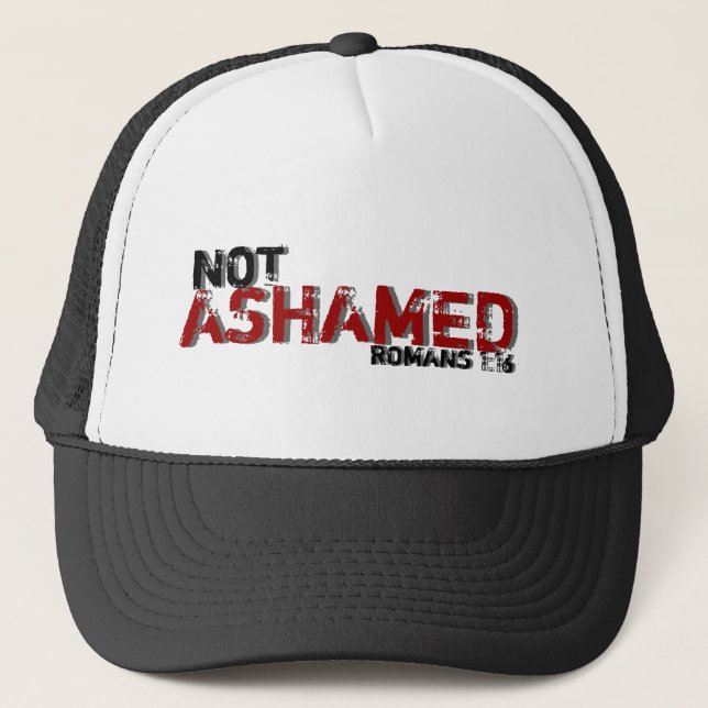 Inte Ashamed Romans 1:16 Inspired Bible Quote Hat Truckerkeps (Framsida)
