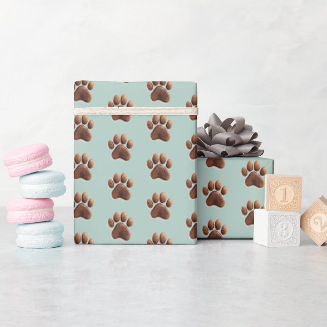 Inte bara för djurälskare, mintgrön, tassar presentpapper (Baby Shower)