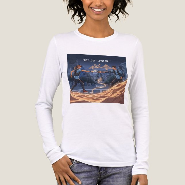 Inte Borttappad - jämna upp! Geocaching Äventyr T Shirt (Framsida)