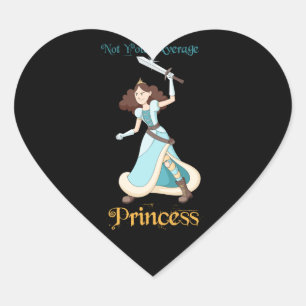 "Inte din genomsnittliga prinsessa" Warrior Girl Hjärtformat Klistermärke