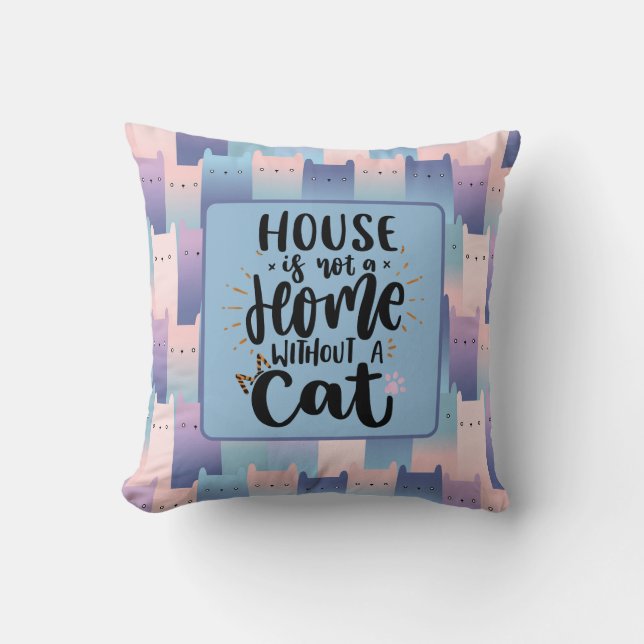 Inte ett hem utan katt, Rosa Lila Blue Mönster Kudde (Framsida)