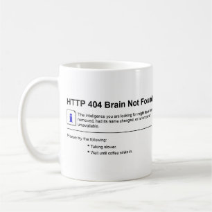 Inte-funnen hjärna 404 kaffemugg
