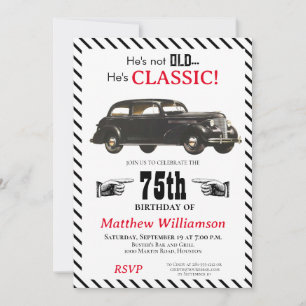 Inte gammal utan klassisk 1939 Car Manar Birthday Inbjudningar