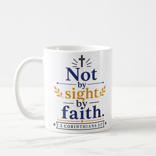 Inte genom synen Utan genom tro Kristen vers som i Kaffemugg (Vänster)