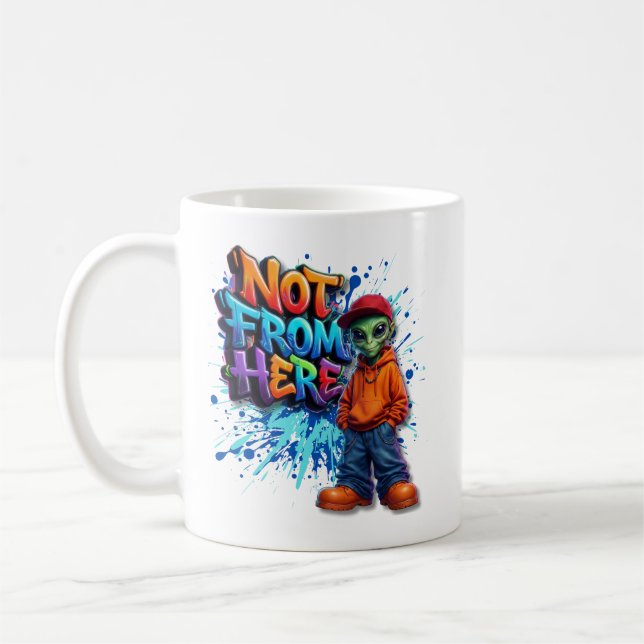 Inte Härifrån Rolig Alien Streetwear-design Kaffemugg (Vänster)