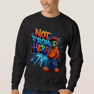 Inte Härifrån Rolig Alien Streetwear-design Lång Ärmad Tröja
