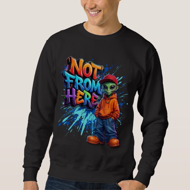 Inte Härifrån Rolig Alien Streetwear-design Lång Ärmad Tröja (Framsida)
