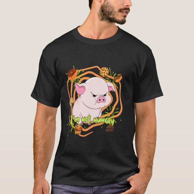 Inte hungrig den grumpy Piggy V4 T Shirt (Framsida)