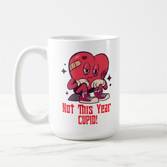 "Inte i år, Cupid!" Stil 3 - Ontnde hjärta Kaffemugg (Vänster)