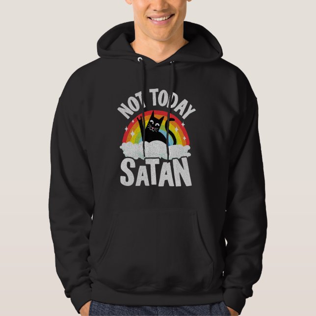 Inte i dag är det Satan Cat Rainbow Goth Jesus Fun Hoodie (Framsida)
