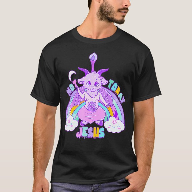 Inte i dag Baphomet Jesus Kawaii Cute Pastel T Shirt (Framsida)