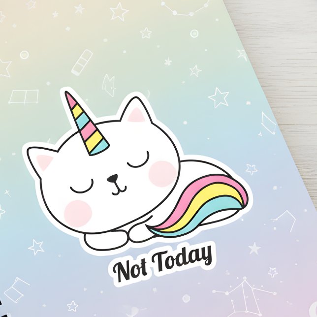 Inte i dag Cute Unikitty Klistermärken (Let everyone see your mood and funky taste with our Not Today Cute Unikitty Sticker. )