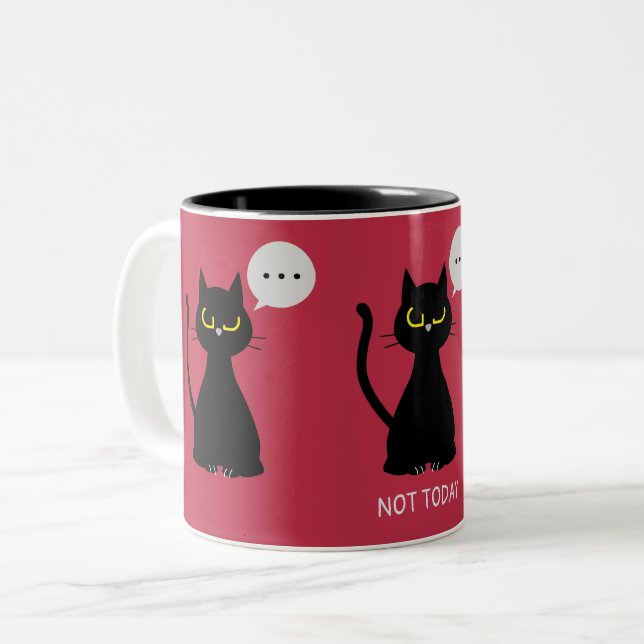 INTE I DAG! Funny Black Cat Grumpy Two Tone Mugg (Framsida vänster)