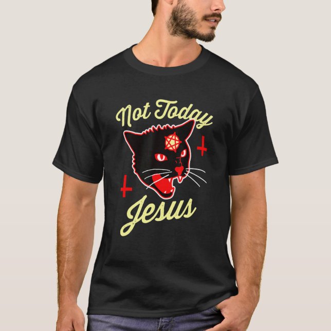 Inte i dag Jesus Hail Satanic Cat Död Metall T Shirt (Framsida)