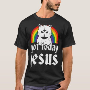 Inte i dag Jesus Rainbow Satanic Cat Goth-konsert T Shirt