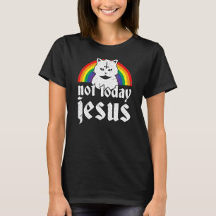 Inte i dag Jesus Rainbow Satanic Cat Goth-konsert  T Shirt