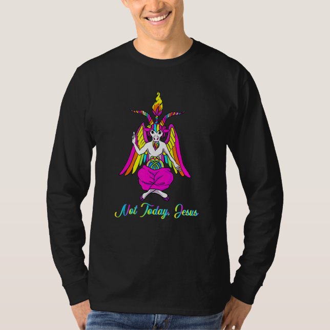 Inte i dag Jesus Satanic Baphomet Goat Ansikte Hor T Shirt (Framsida)