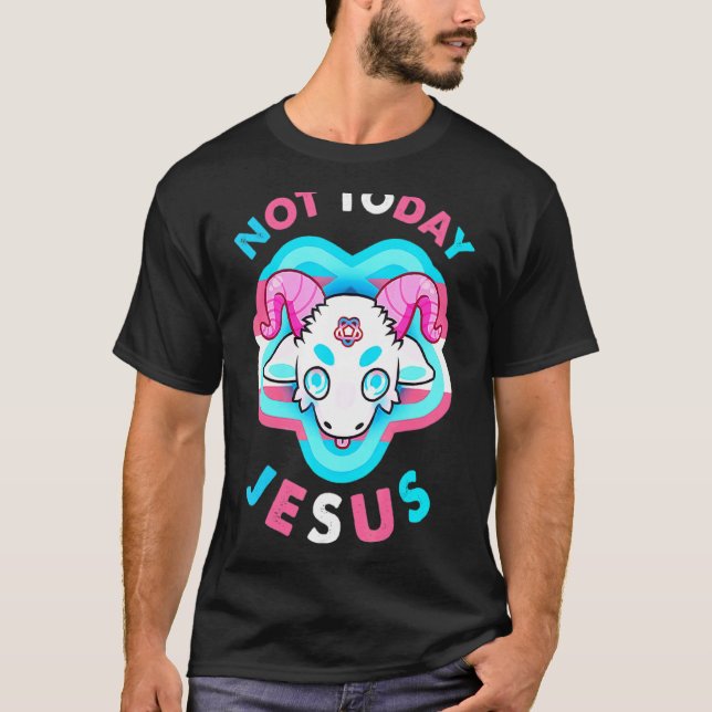 Inte i dag Jesus Transgender Lgbt Satan Goat T Shirt (Framsida)