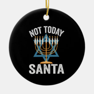 Inte i dag Santa Jewish Hanukkah Helgdag Menorah Julgransprydnad Keramik