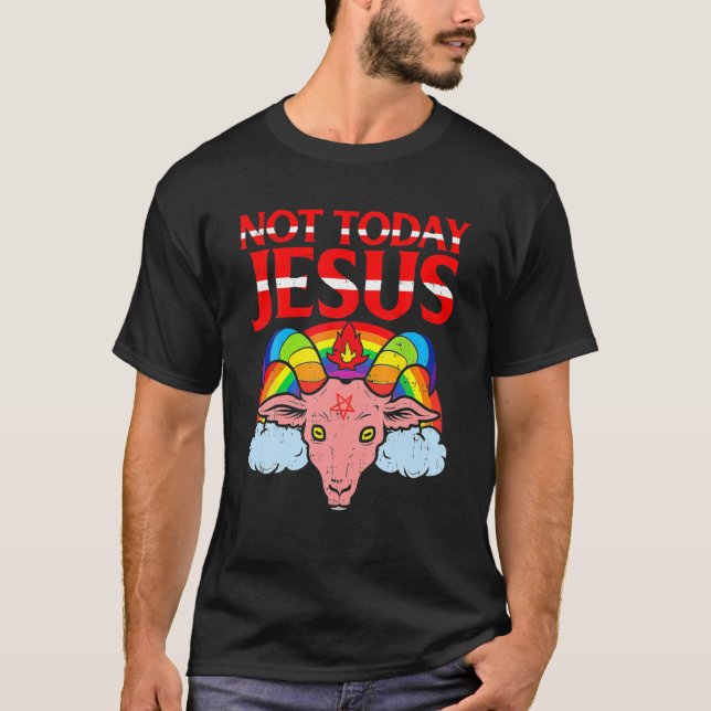 INTE I DAY JESUS- Satan Goat Satanic Rainbow- Sata T Shirt (Framsida)