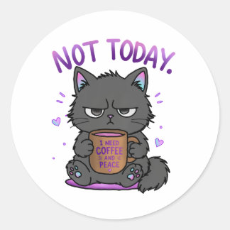 Inte Idag Grumpy Cat Kaffeälskare Söt Rolig Katt Runt Klistermärke