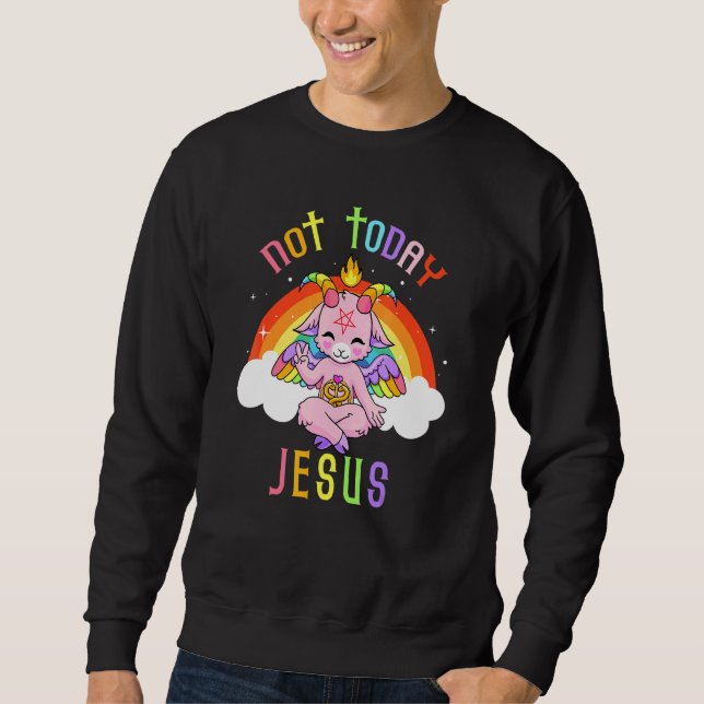 Inte Idag Jesus Söt Satan Baphomet Get Satanist  Lång Ärmad Tröja (Framsida)