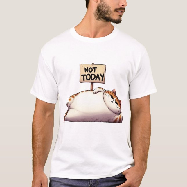 Inte Idag Knubbig Grumpy Cat med Skylt T Shirt (Framsida)