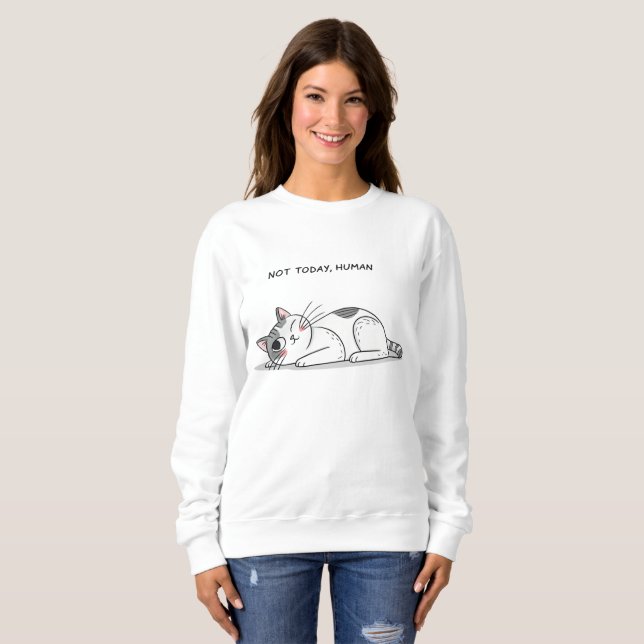 Inte Idag, Människa – Rolig Lat Katt Minimalistisk T Shirt (Hel framsida)