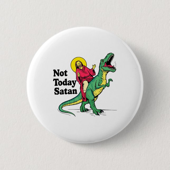 Inte idag Satan Jesus Riding Dinosaur Boys Kids Xm Knapp (Framsida)