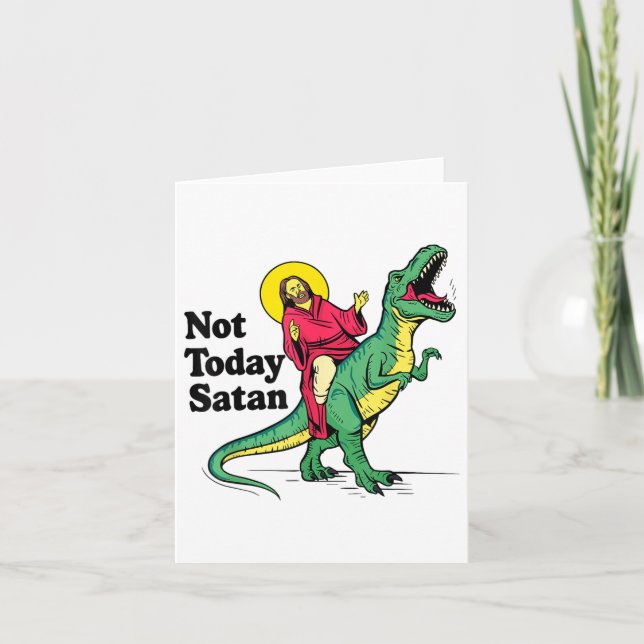 Inte idag Satan Jesus Riding Dinosaur Boys Kids Xm Kort (Framsida)