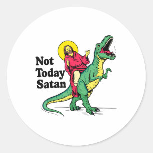 Inte idag Satan Jesus Riding Dinosaur Boys Kids Xm Runt Klistermärke