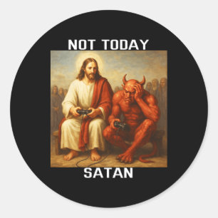 Inte Idag Satan Jesus Vs Satan Spelare Spelande Runt Klistermärke