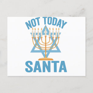 Inte Idag Tomte Judisk Hanukkah Firande Menorah Vykort