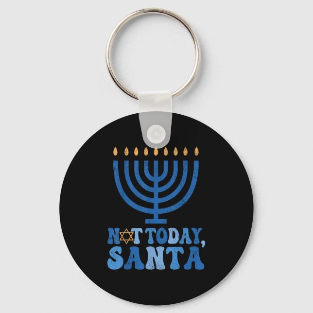 Inte idag tomten Menorah Chanukah Je Nyckelring (Framsida)