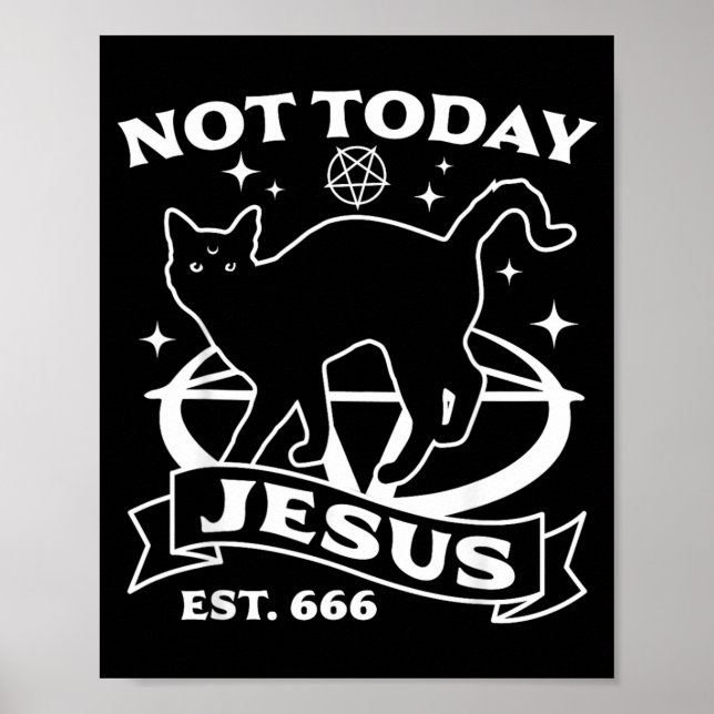 Inte Jesus - Svart Katt Satanisk Djävul Halloween  Poster (Framsidan)